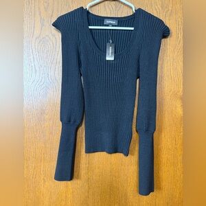 Express Midnight Ribbed Knit Top NWT